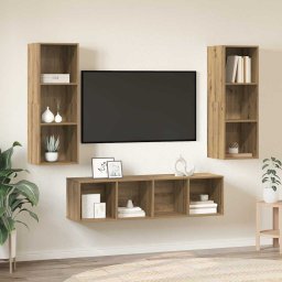 Set comoda TV Pe perete 3 pcs Stejar Artizanal Lemn compozit GartenMobel Dekor