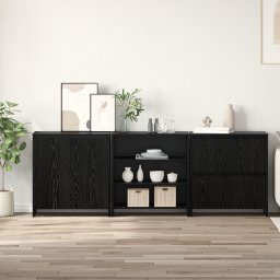 Bufet 3 pcs Stejar Negru 70 x 41 x 75 cm Lemn compozit GartenMobel Dekor