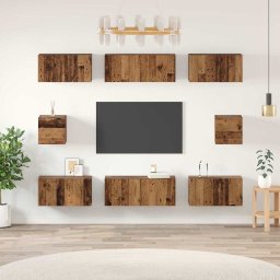 Set comoda TV Pe perete 8 pcs Lemn Vechi Lemn compozit GartenMobel Dekor