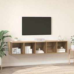 Set dulap TV Pe perete 2 pcs Stejar Artizanal Lemn compozit GartenMobel Dekor