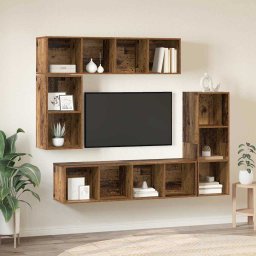 Set comoda TV Pe perete 4 pcs Lemn vechi Lemn compozit GartenMobel Dekor