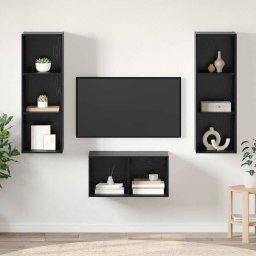Set comoda TV Stejar Negru 37 x 37 x 107 cm Lemn compozit GartenMobel Dekor