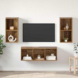 Set comoda TV Pe perete 3 pcs Lemn Vechi Lemn compozit GartenMobel Dekor