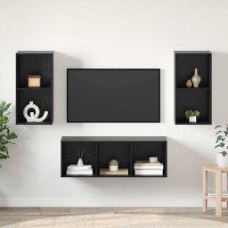 Set comoda TV Pe perete 3 pcs Stejar Negru Lemn compozit GartenMobel Dekor