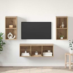 Set comoda TV Pe perete 3 pcs Stejar Artizanal Lemn compozit GartenMobel Dekor