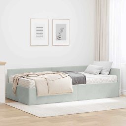 Cadru de pat coltar cu saltea Altele 2 pcs Gri deschis Catifea GartenMobel Dekor