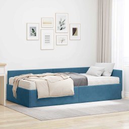 Cadru de pat coltar cu saltea Altele 2 pcs albastru Catifea GartenMobel Dekor