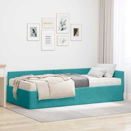 Cadru de pat coltar cu saltea Altele 2 pcs Turcoaz Catifea GartenMobel Dekor
