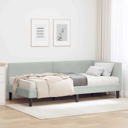Cadru de pat coltar cu saltea Altele 2 pcs Gri deschis Catifea GartenMobel Dekor