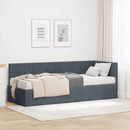 Cadru de pat coltar cu saltea cu headboard 2 pcs Gri Catifea GartenMobel Dekor