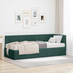 Cadru de pat coltar cu saltea cu headboard 2 pcs Verde Catifea GartenMobel Dekor