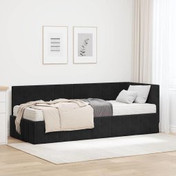 Cadru de pat coltar cu saltea cu headboard 2 pcs Negru Catifea GartenMobel Dekor
