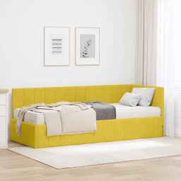 Cadru de pat coltar cu saltea cu headboard 2 pcs Galben Catifea GartenMobel Dekor