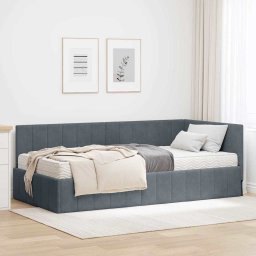 Cadru de pat coltar cu saltea cu headboard 2 pcs Gri Catifea GartenMobel Dekor