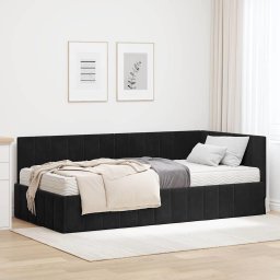 Cadru de pat coltar cu saltea cu headboard 2 pcs Negru Catifea GartenMobel Dekor
