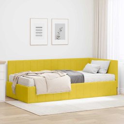 Cadru de pat coltar cu saltea cu headboard 2 pcs Galben Catifea GartenMobel Dekor