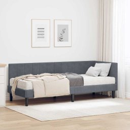 Cadru de pat coltar cu saltea cu headboard 2 pcs Gri Catifea GartenMobel Dekor