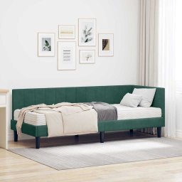 Cadru de pat coltar cu saltea cu headboard 2 pcs Verde Catifea GartenMobel Dekor