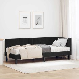 Cadru de pat coltar cu saltea cu headboard 2 pcs Negru Catifea GartenMobel Dekor