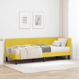 Cadru de pat coltar cu saltea cu headboard 2 pcs Galben Catifea GartenMobel Dekor