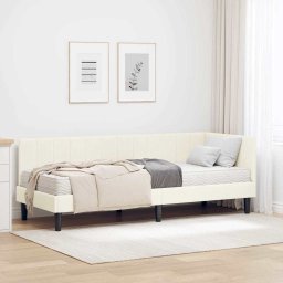 Cadru de pat coltar cu saltea cu headboard 2 pcs Crem Catifea GartenMobel Dekor