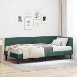 Cadru de pat coltar cu saltea cu headboard 2 pcs Verde Catifea GartenMobel Dekor