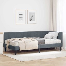 Cadru de pat coltar cu saltea cu headboard 2 pcs Gri Catifea GartenMobel Dekor
