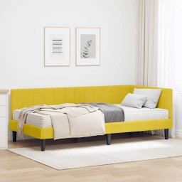 Cadru de pat coltar cu saltea cu headboard 2 pcs Galben Catifea GartenMobel Dekor