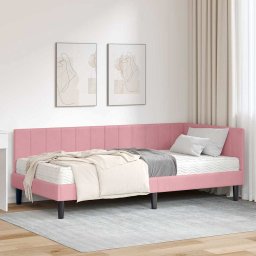 Cadru de pat coltar cu saltea cu headboard 2 pcs Gri Catifea GartenMobel Dekor