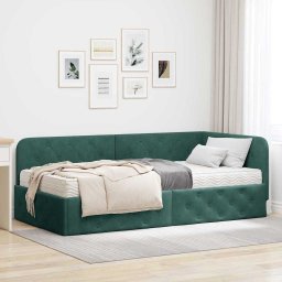 Cadru de pat coltar Verde închis 90 x 190 cm Catifea GartenMobel Dekor