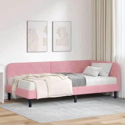 Cadru de pat coltar Roz 90 x 190 cm Catifea GartenMobel Dekor