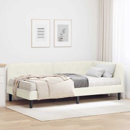 Cadru de pat coltar Crem 90 x 190 cm Catifea GartenMobel Dekor