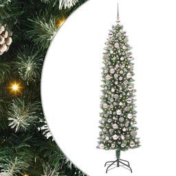 Copac Artificial Slab de Craciun cu 300 LED Verde si alb 180 cm GartenMobel Dekor