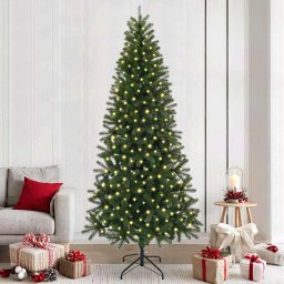 Brad de Craciun artificial cu 300 LED Verde 240 cm PE si PVC GartenMobel Dekor