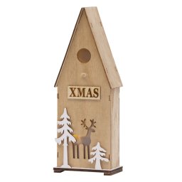 Decoratiune de Craciun tip casuta din lemn cu 3 LED, 12x7x32 cm