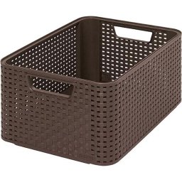 Cos de depozitare Curver Style M, maro inchis, aspect ratan, 38,6x28,7x17 cm