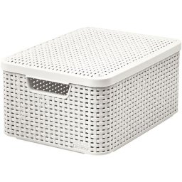 Cos de depozitare cu capac Curver Style M crem, aspect ratan, 42x29x19 cm