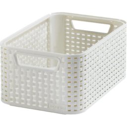 Cos de organizare Curver Style S, crem, aspect ratan, 28x19x12 cm