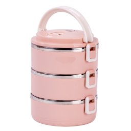 Caserola termo pentru pranz MagicHome, 3 compartimente x 500 ml, roz