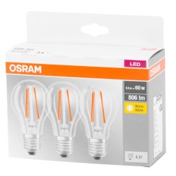 Bec LED Osram Basic E27 6,5W 2700K lumina calda, Multipack