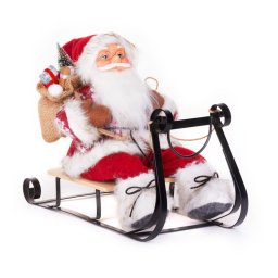 Decoratiune de Craciun Mos Craciun pe sanie rosie, 46 cm