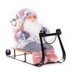 Decoratiune de Craciun Mos Craciun pe sanie, roz-gri, 46 cm