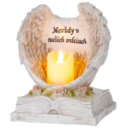 Decor funerar MagicHome cu aripi de inger, carte si lumanare LED, 20 cm