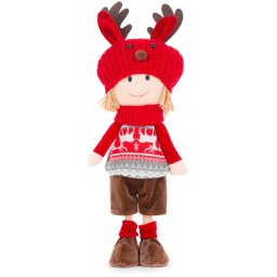 Decoratiune de Craciun MagicHome, baietel cu caciula rosu-gri, 42 cm