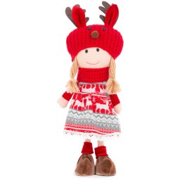 Decoratiune de Craciun MagicHome fetita cu caciula rosu-gri, 42 cm