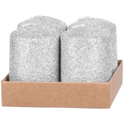 Set 4 lumanari advent argintii cu sclipici MagicHome, 4x6 cm