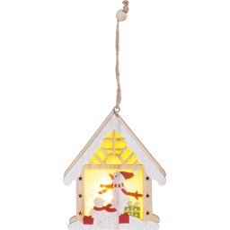 Decoratiune de Craciun LED suspendata cu om de zapada în casuta