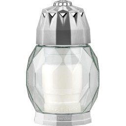 Candela funerara Bolsius Diamond argintie din sticla, cu rezerva 24h