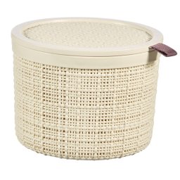 Cos rotund cu capac Curver Jute 2L, bej, 17 x 13 cm