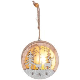 Decoratiune de Craciun LED suspendata cu cerb, MDF, 8,5 x 8,5 cm